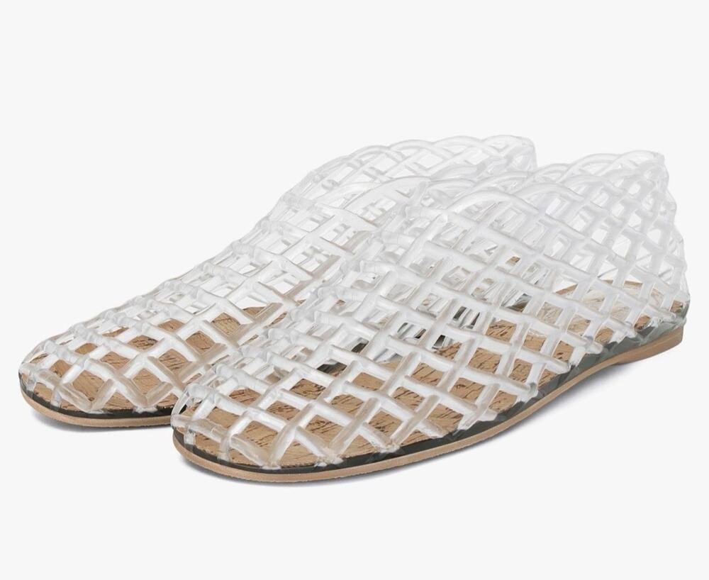 Clear Woven Jelly Flats Square Toe Mesh Cage Shoes Cork Footbed Women’s Size 7